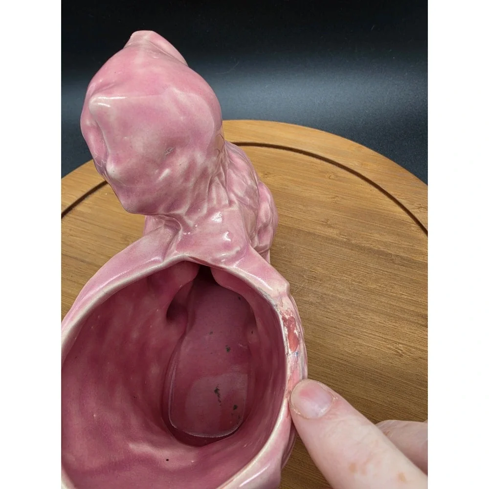 Vintage 1940s Nelson McCoy Pink Cat w/ Basket Planter Ceramic Succulent Planter